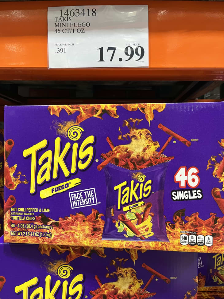 takis 46 pack chip bags, on shelf with price