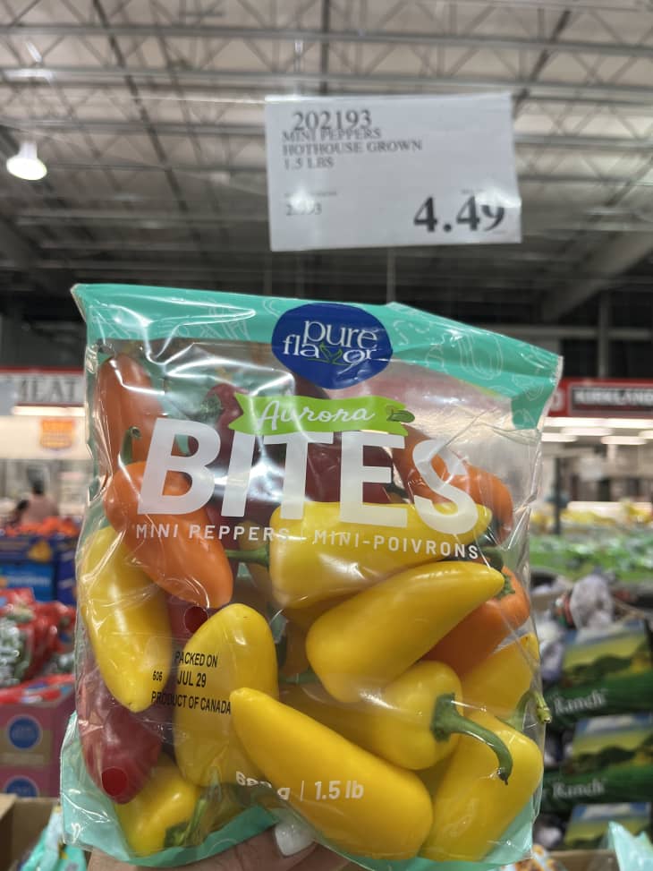 price above bag, mixed sweet mini peppers, bites