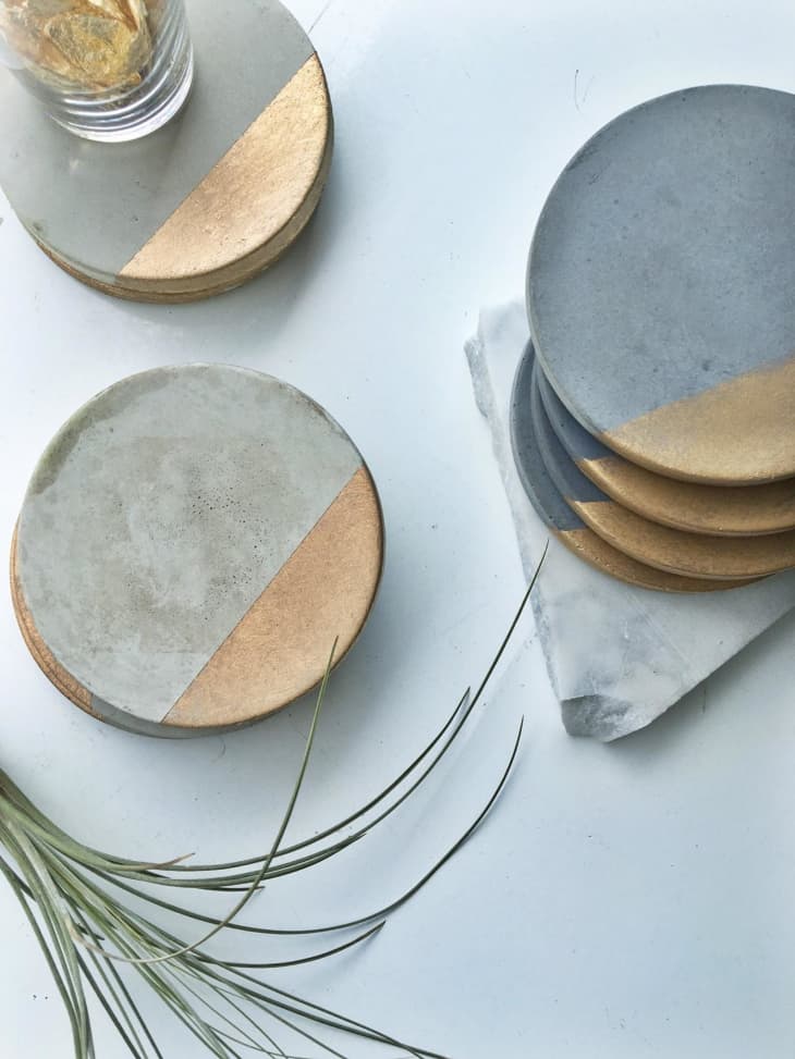 Charcoal Concrete Coasters with Gold (Set of Four) at Etsy