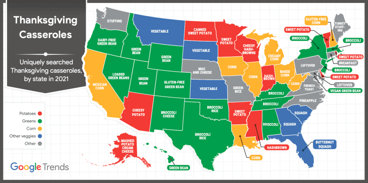 state-by-state map of thanksgiving casseroles google