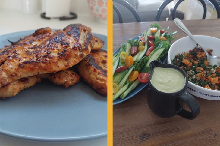 grilled chicken and salad sides