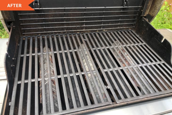 Clean barbecue grill with open lid showing metal grates and a "After" label in the corner.