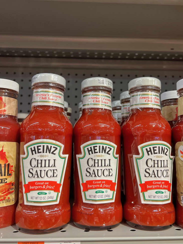 shelf of Heinz chili sauce