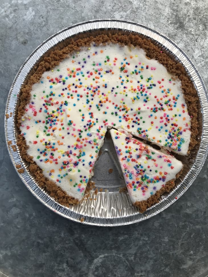 Ice cream pie with slice out