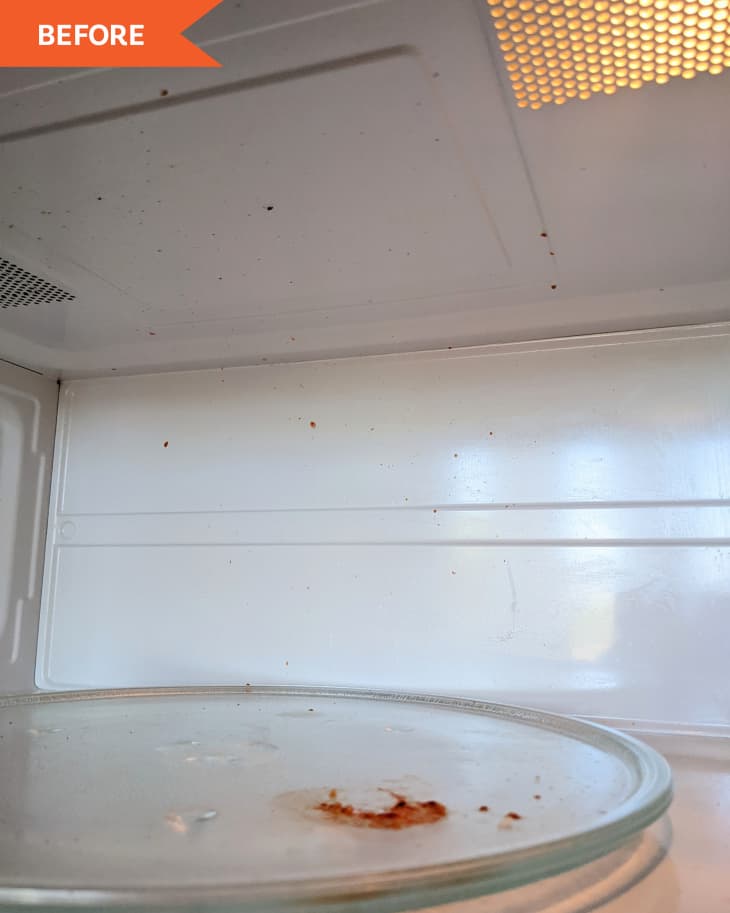 Inside of microwave before cleaning