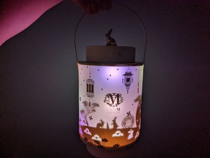 Lady M lantern package glowing in the dark