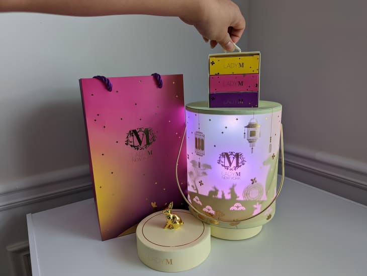 Lady M mooncake packaging, lantern is glowing