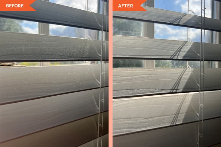 Blinds before and after dusting