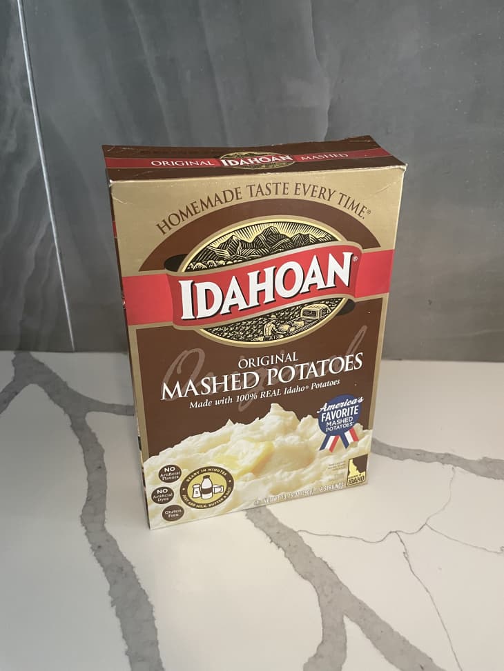 box of Idahoan instant mashed potatoes