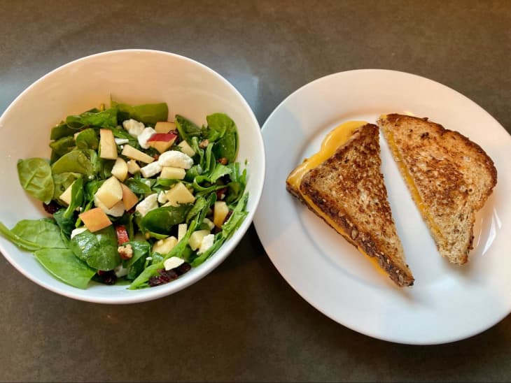 autumn salad and a grilled cheese sandwich