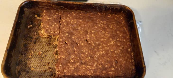 chocolate oat bars in pan