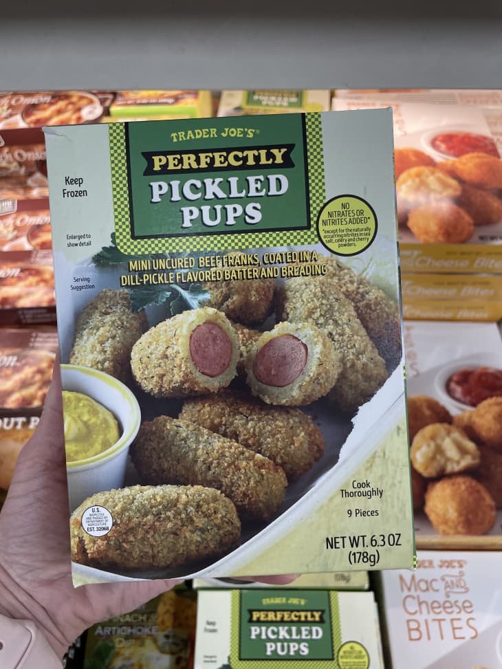 A box of Trader Joe's Perfectly Pickled Pups