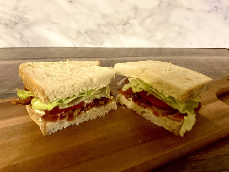 BLT sandwich on cutting board