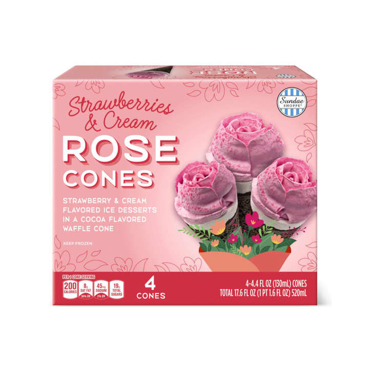 Product photo of Aldi's Sunday Shoppe Strawberries &amp; Cream Rose Cones on a white background