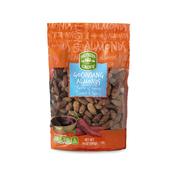 Product photo of Aldi's Southern Grove Gochujang Almonds on a white background