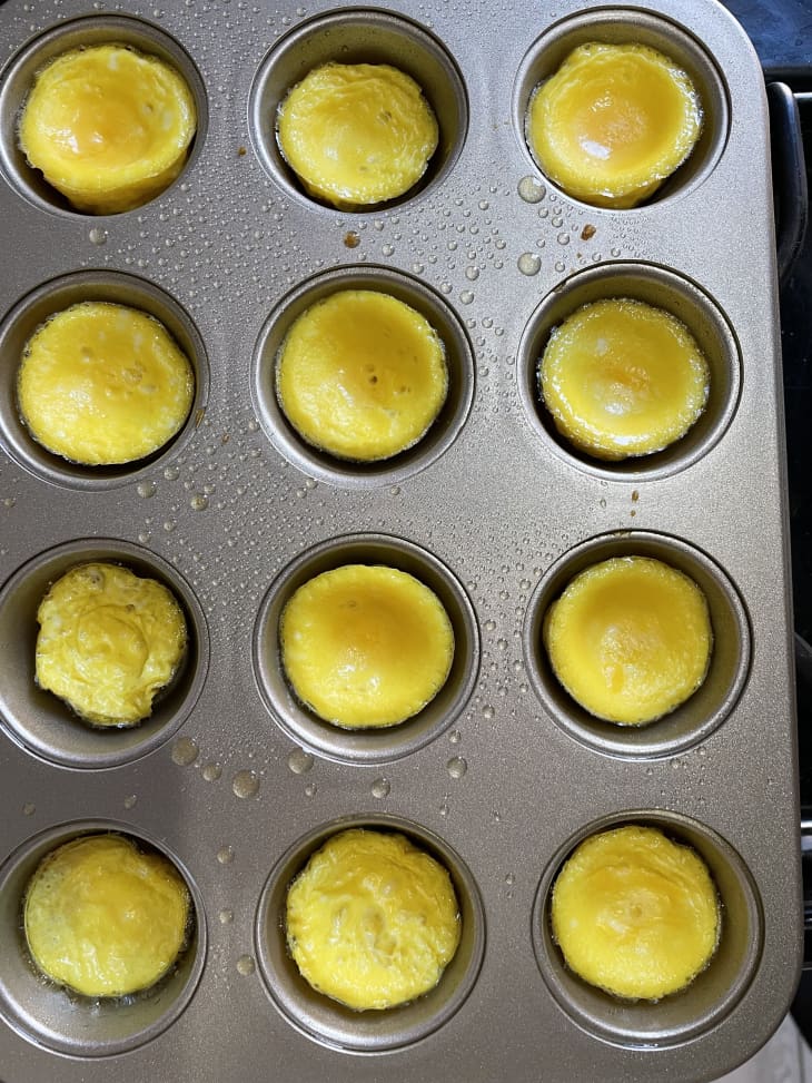 Mini muffin tin McGriddles in muffin tin before cooking.