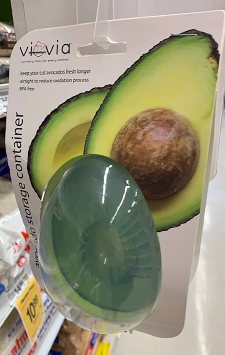 Avocado saver displayed in grocery store aisle.