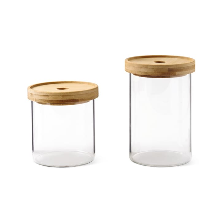 Product photo of Aldi Crofton Glass Canister with Bamboo Lid on white background