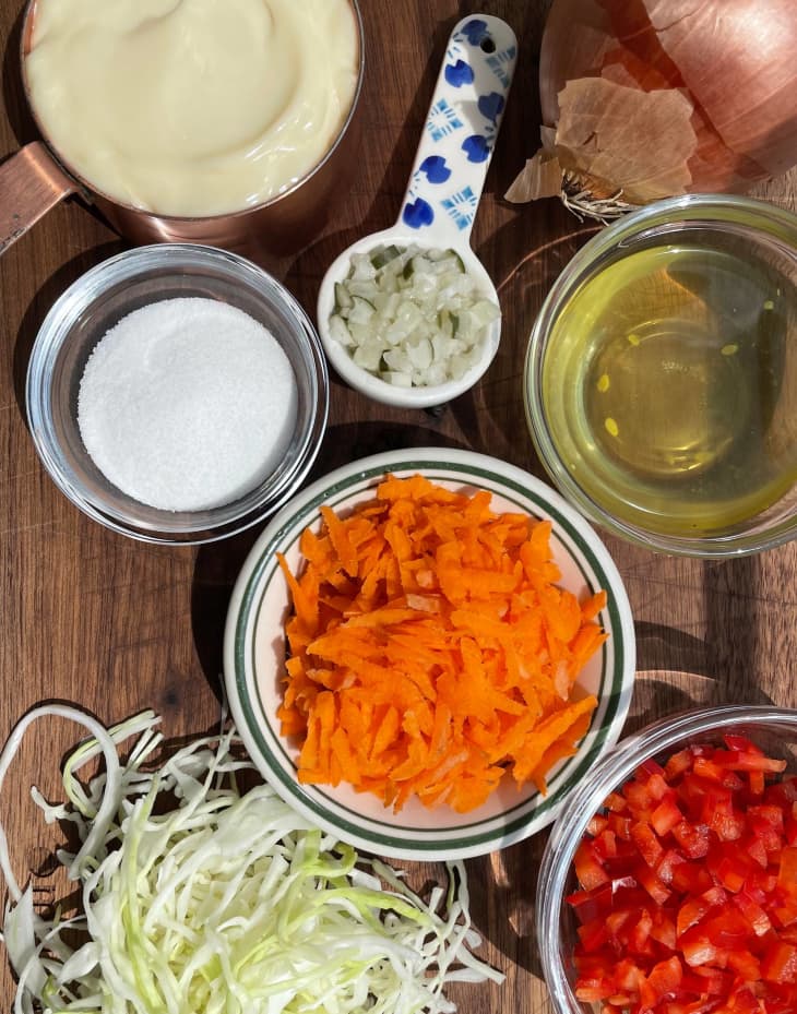 cole slaw ingredients on table