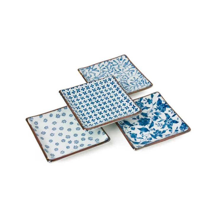 Blue on White Design Square Plate Set at Pearl River Mart