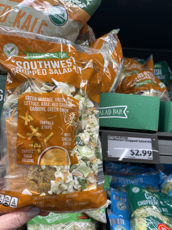Someone holding package of southwestern chopped salad at Aldi's