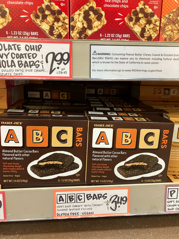 Packages of Trader Joe's ABC bars.