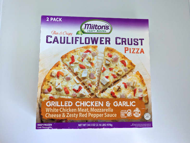 Milton's cauliflower crust pizza in package.