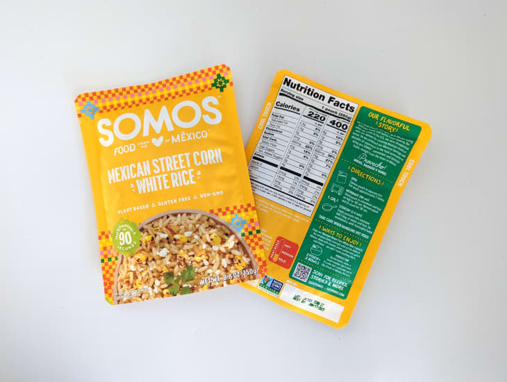 Somos Mexican street corn white rice in package.