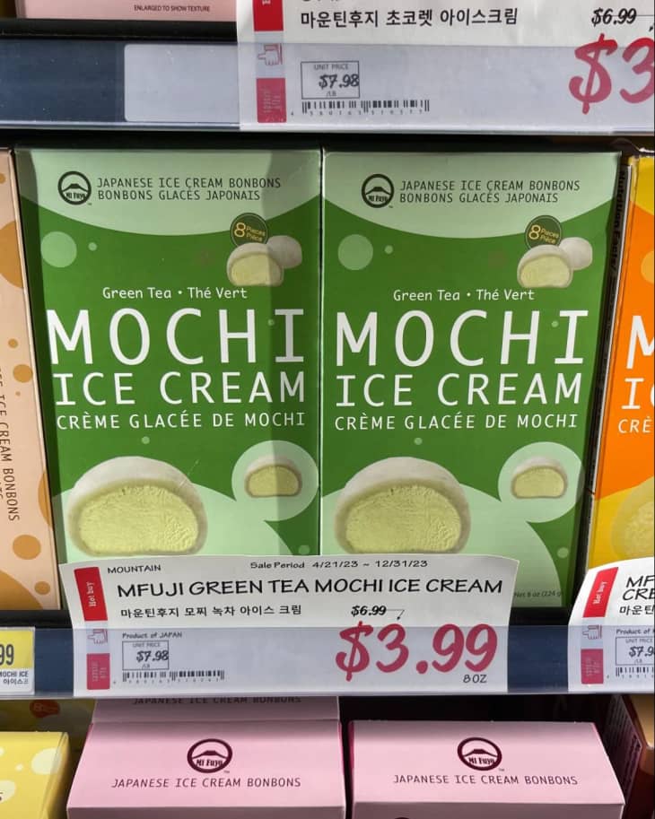 Mfuji Green Tea Mochi Ice Cream on shelf in H Mart store
