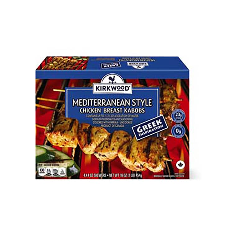 Mediterranean style chicken kabobs in package.