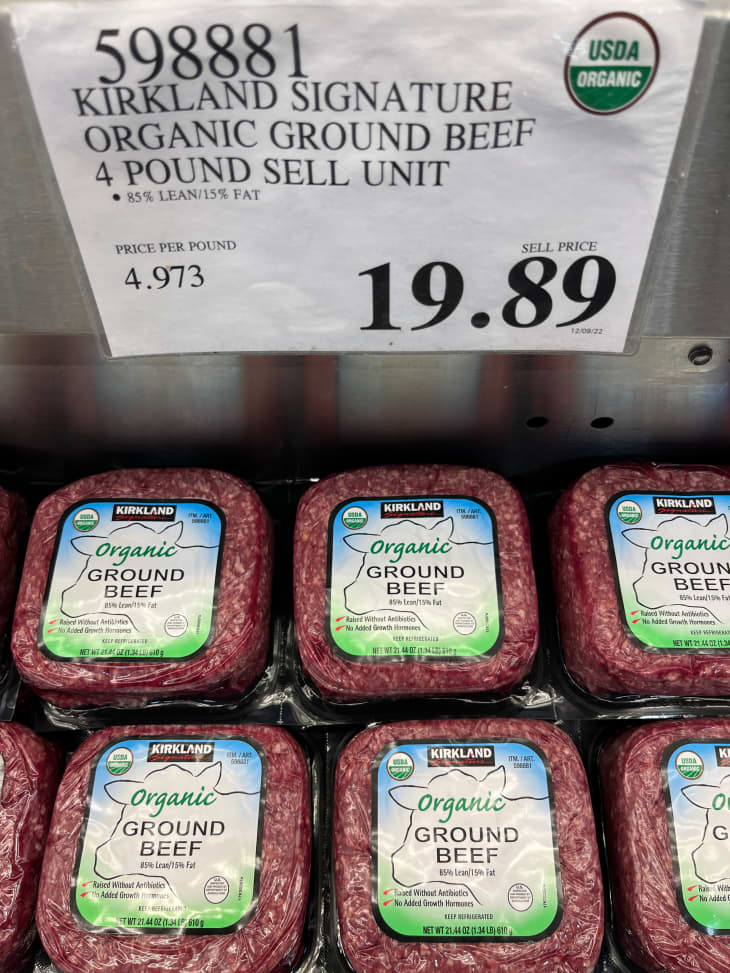 Kirkland ground beef in package at Costco.