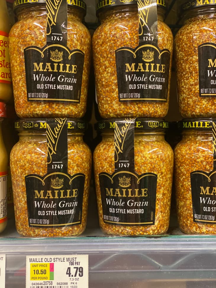 Maille whole grain mustard in jar.