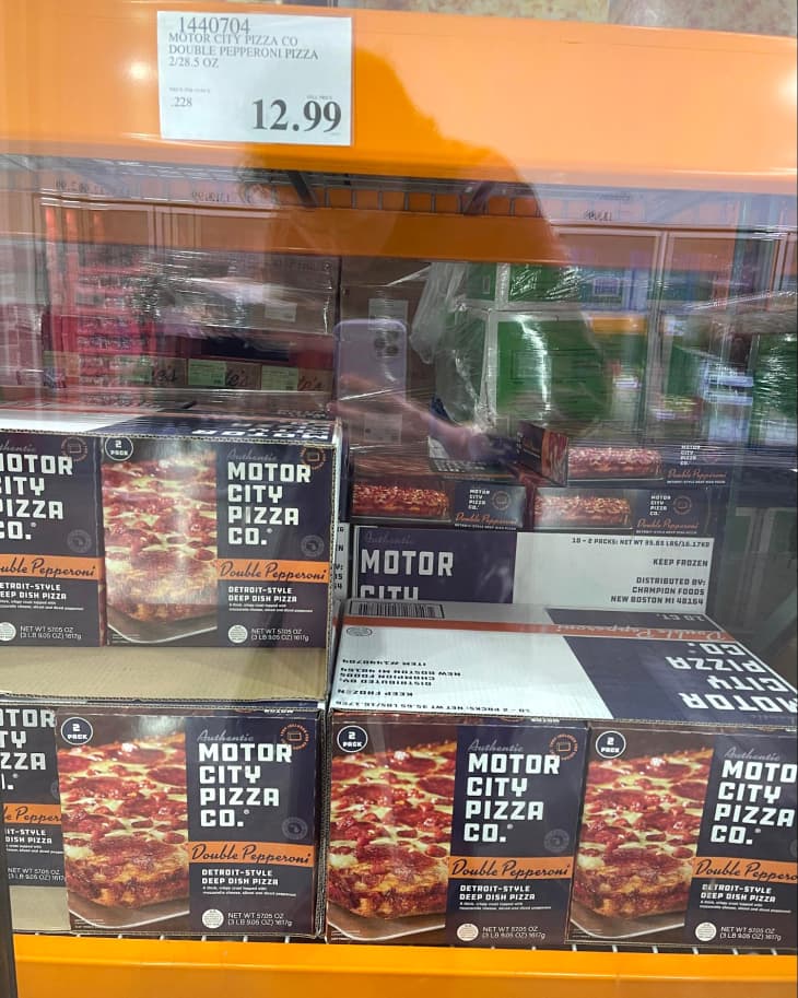 Motor City Pizza Co Double Pepperoni Pizza in freezer at Costco store