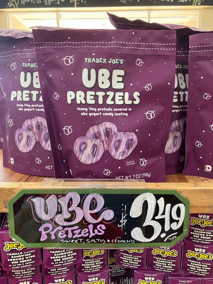 Trader Joe's Ube pretzels on display.