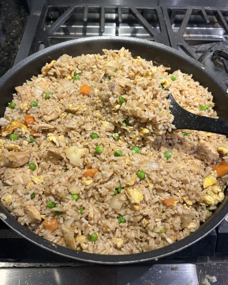 chicken fried rice on stove