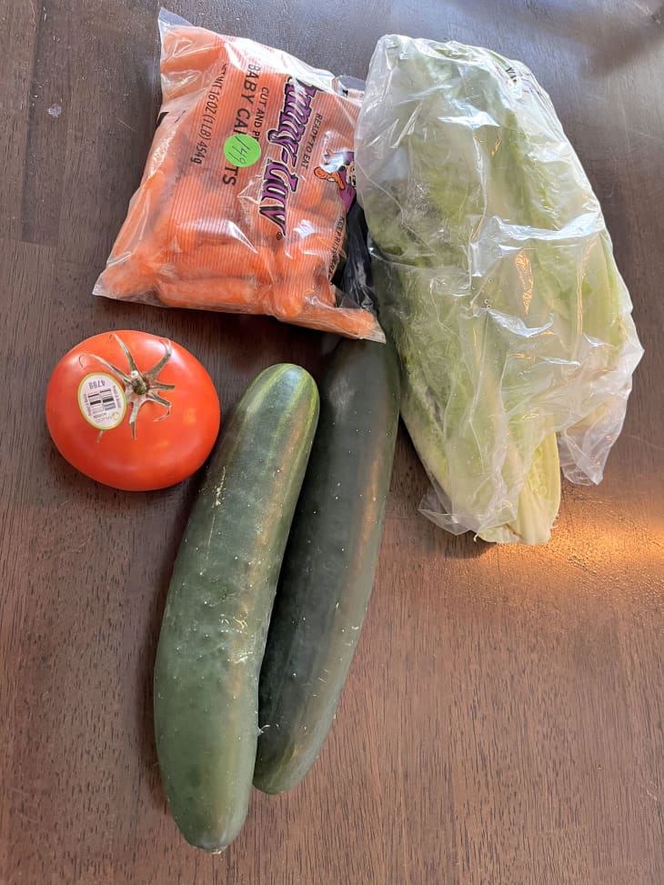Grocery haul from Denny's Produce on dining table