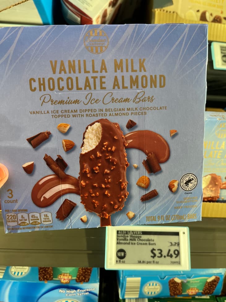 Vanilla milk chocolate almond ice cream bars.