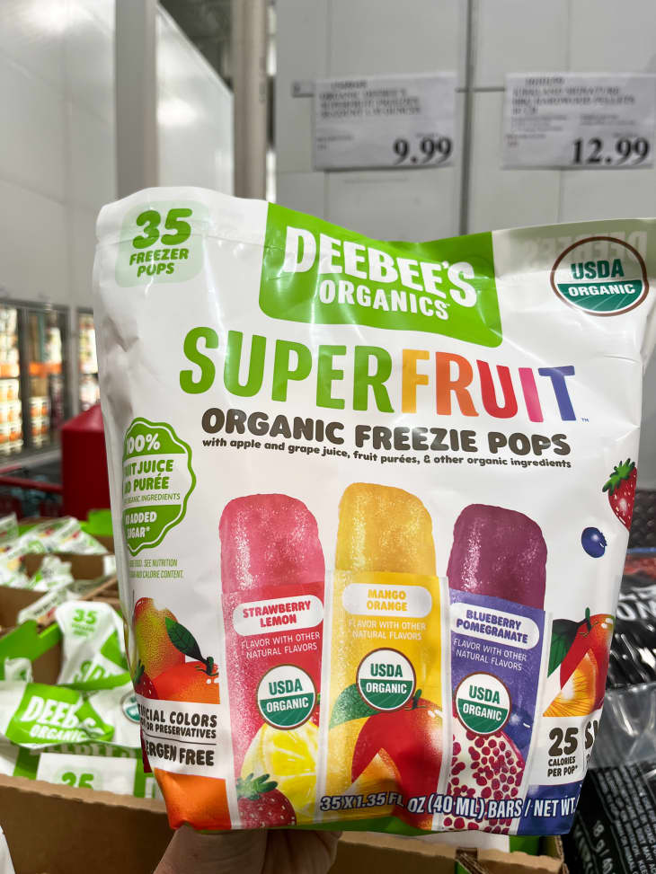Package of organic freeze pops in Costco.