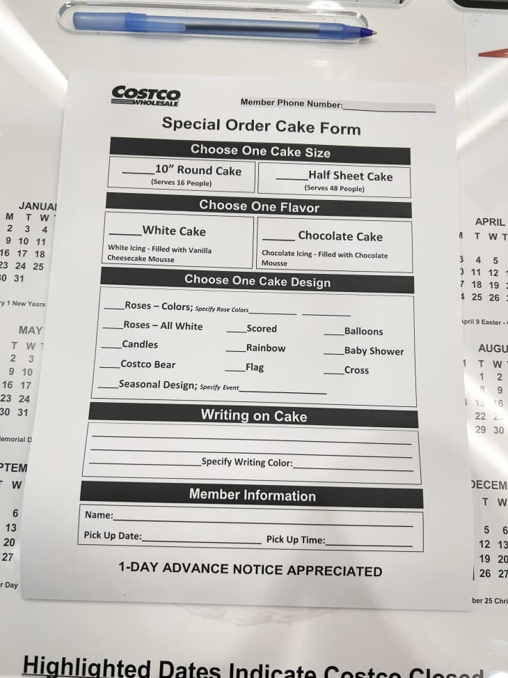 costco cake decorating order form