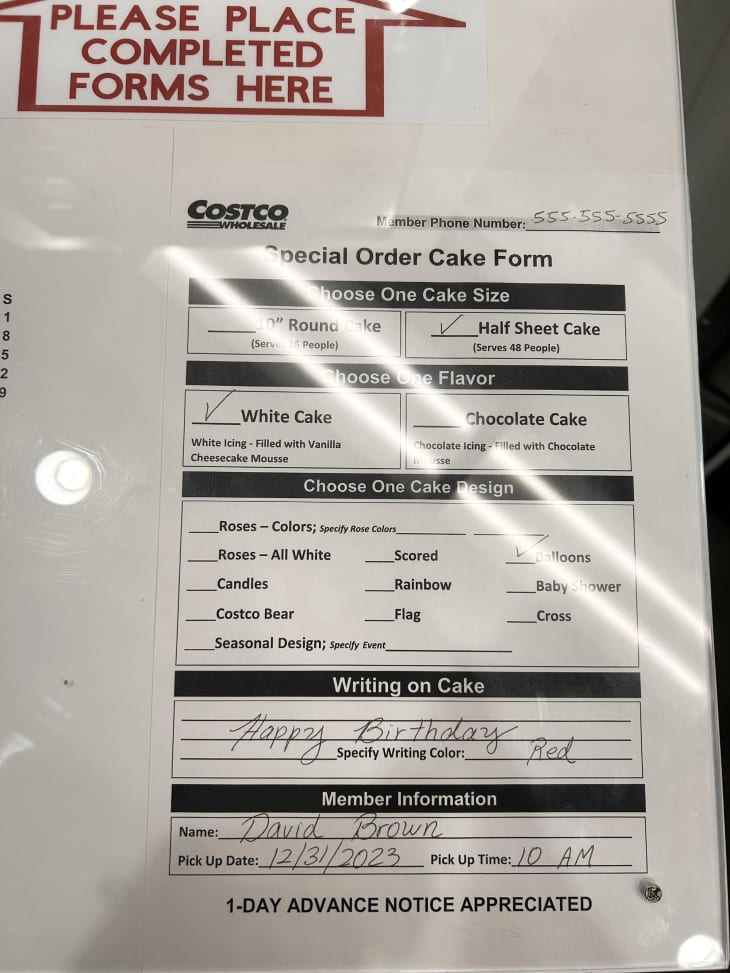 costco cake decorating order form