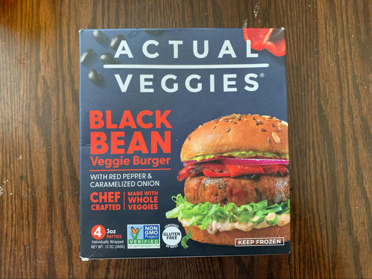 A box of Actual Veggies veggie burgers