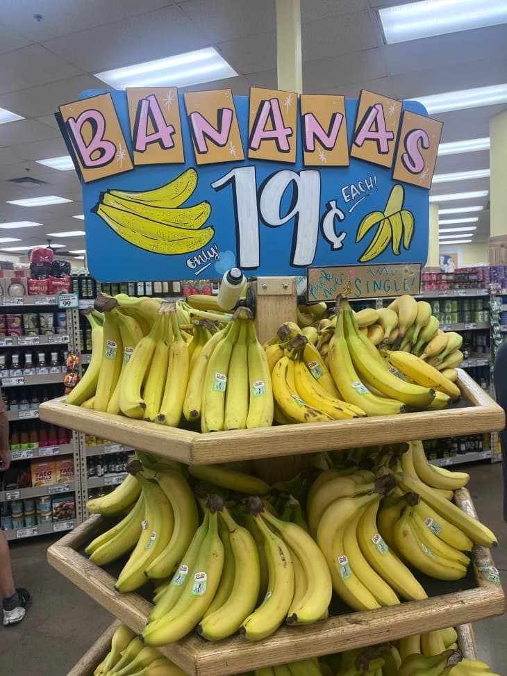 Bunch of bananas on display in Trader Joe's.