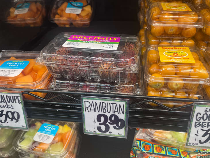 Packaged Rambutan fruit in Trader Joe's refrigerator.