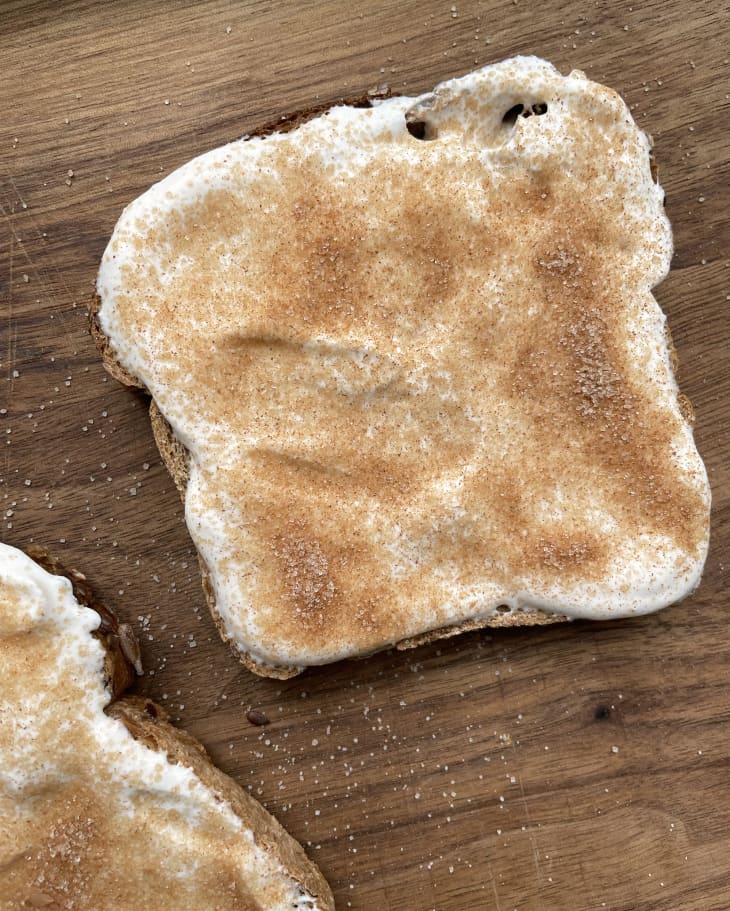 overhead photo of cottage cheese cinnamon toast