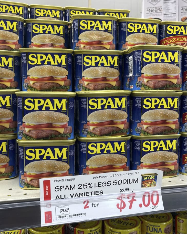 Photo of spam on display at H Mart.