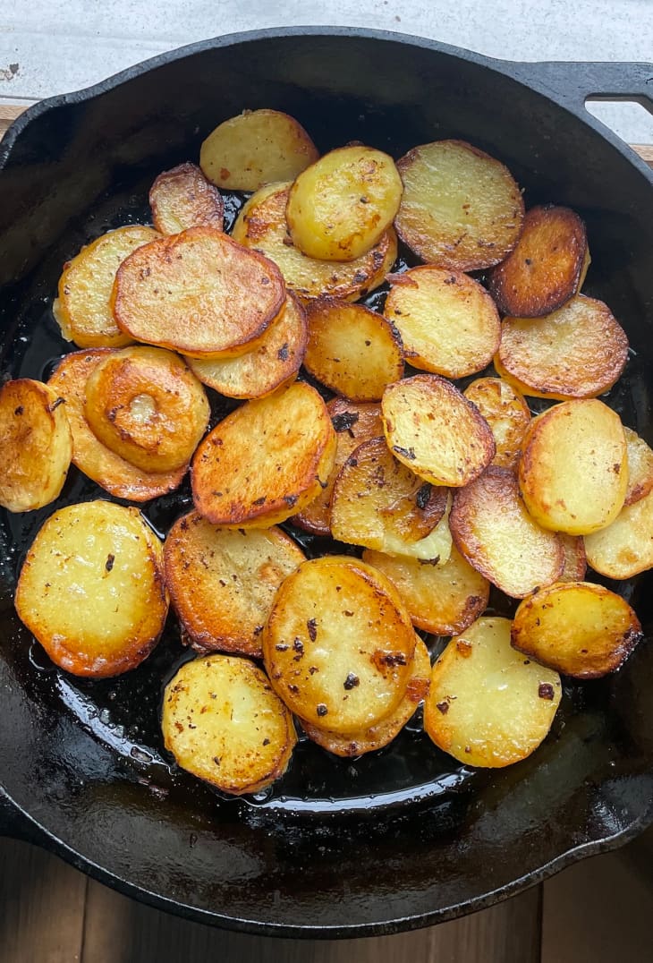 German fried potatoes in a skillet.