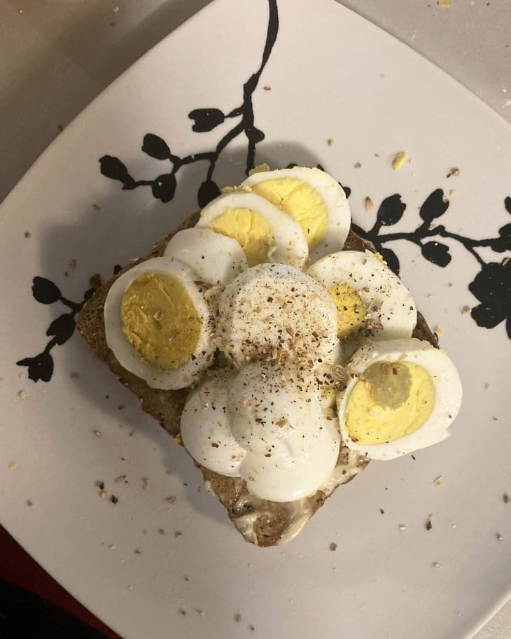 hard boiled eggs sliced on toast
