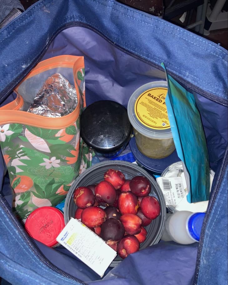 food and snacks in zipper bag