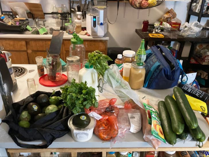grocery haul on counter