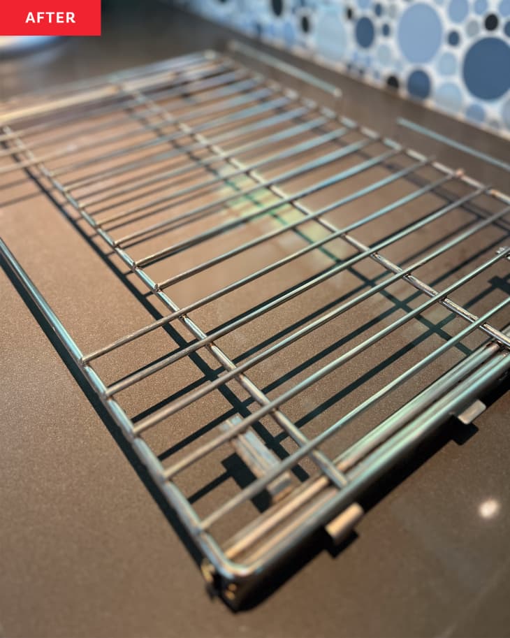 An oven rack after cleaning hack.